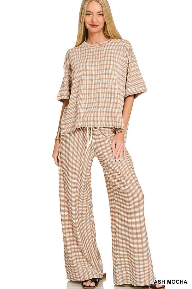 RAISED RIB STRIPE SHORT SLEEVE TOP & PANTS SET – Neva's