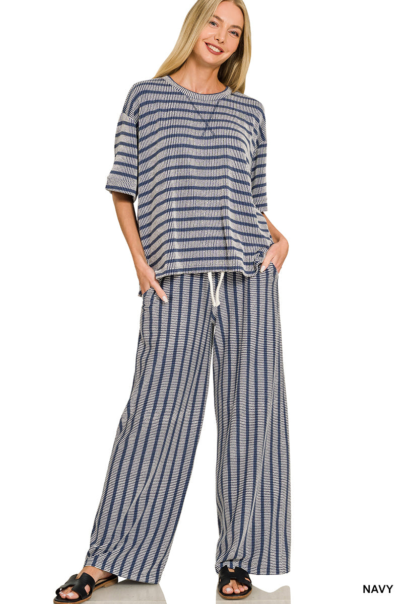 RAISED RIB STRIPE SHORT SLEEVE TOP & PANTS SET – Neva's